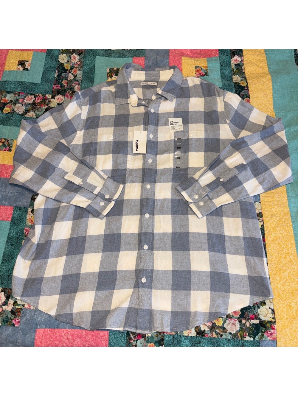 Sonoma New Supersoft $30 Men’s 2XB Flannel Button-Up Shirt Blue and White Check - Picture 3 of 9